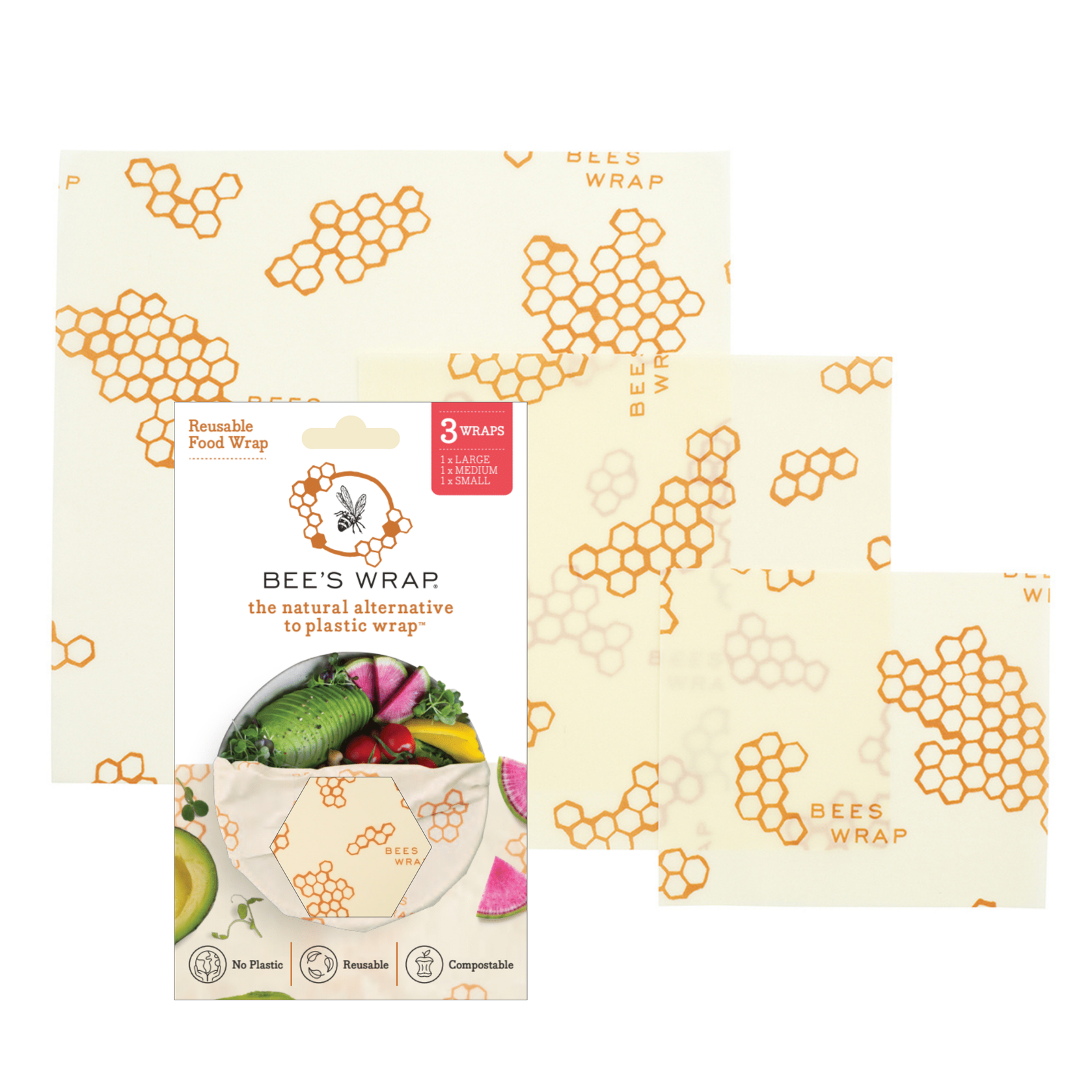 Bee's Wrap Assorted Wraps - Honeycomb Print | Grove Collaborative