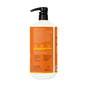 An Alaffia EveryDay Shea Body Lotion in a white bottle features a black pump and an orange label displaying product information, ingredients, recycling symbols, and details about the brand’s commitment to natural ingredients and sustainability. This unscented body lotion is made with fair trade shea butter and is gentle for sensitive skin.