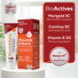 A Marie Originals Wounds & Burns Cream tube and box sit on a white stand, with text noting key ingredients: Marigold 3C, Comfrey 5C, Vitamin E Oil, and BioAct-xT—an advanced formula for fast skin healing.