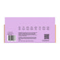 Back of a Soapymania Lavender Tea Sugar Scrub Cubes vegan soap package, purple background with vegan, cruelty-free, and recycled packaging icons. Small text lists ingredients, skincare directions, QR code, and product info.