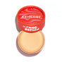 An open round container of Axiology Fungdation - Mushroom Foundation cream makeup with a red lid featuring a wavy design and white lettering is displayed on a white background.