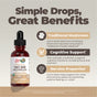 A bottle of MaryRuth’s Lion’s Mane Drops is shown, with text emphasizing its traditional mushroom use and benefits for brain health and nerve function.