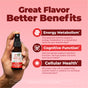 A hand holds MaryRuth's Methyl B12 Organic Spray. Text highlights benefits: energy metabolism, cognitive function & cellular health, with great taste and methylcobalamin power on a pink background.