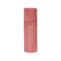 A pink cylindrical tube with white botanical designs and text displaying “Tallow Lip Balm” by Hearth and Homestead, along with company and website information, contains a natural formula that nourishes and protects your lips.