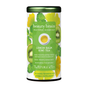A cylindrical tin of Beauty Brain Tea by The Republic of Tea, decorated with kiwi slices and green leaves. This caffeine-free blend features herbal infusions like ginkgo and lion’s mane mushroom to support healthy skin.
