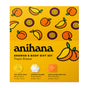Anihana Shower & Body Gift Set comes in a bright yellow box with orange and passionfruit designs. Includes fruity-scented soap, shower steamer, and exfoliating bar made with nourishing ingredients.