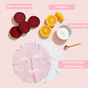 A flat lay showcases beet root extract, vitamin C, niacinamide, and a soft microfiber double sheet from FaceTory’s Girls’ Night Glow Face Sheet Masks—your go-to for hydrated, radiant skin.