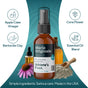 Marie Originals Athlete's Foot Relief Spray bottle is centered, surrounded by icons of apple cider vinegar, coneflower, bentonite clay, and essential oils. Text below: Simple ingredients. Made in the USA.