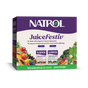 Natrol JuiceFestiv Cap-60 + Cap-60 box shows two bottles (Daily Fruit and Daily Veggie) with images of organic produce, emphasizing antioxidants and balanced nutrition in convenient fruit and veggie supplements.