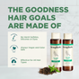 On a counter, two bottles of Soapbox Tea Tree & Mint Scalp Balancing Shampoo and Conditioner are displayed with loose tea leaves and mint. Benefits include: rich in tea tree oil for scalp and hair balance, vegan, color-safe, free of harsh chemicals, effective for all hair types.