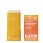 The ATTITUDE Sunly Sunscreen Stick SPF30, in yellow and orange, is a vegan, plastic-free mineral stick with non-nano zinc oxide for broad spectrum protection. Shown uncapped beside its packaging—ideal for ocean lovers.