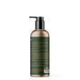 A brown bottle with a black pump and green label, ATTITUDE’s super leaves essential oils Shampoo Volumizing features ingredient details on the back and is made with naturally sourced ingredients like petitgrain & jasmine, shown against a white background.