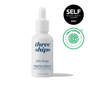 A white dropper bottle labeled “Three Ships Jelly Drops Kakadu Plum + Mushroom Hyaluronic Acid Serum,” featuring Tremella Mushroom for glowing skin, with SELF Healthy Beauty Awards 2021 and EWG Verified badges on a white background.