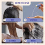 Four-step body wash guide: 1. Wet skin, 2. Sprinkle The Powder Shampoo Relaxing Night Body Foam Wash onto your hand, 3. Lather with fingers, 4. Rinse thoroughly for a soothing cleanse before bed.