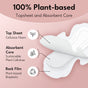 An illustration of Sparkle Ultra Pads, With Wings shows labeled parts: cellulose fiber topsheet, sustainable plant cellulose absorbent core, and plant-based bioplastic back film. Text reads: Vegan Approved, 100% Plant-Based Topsheet & Absorbent Core.