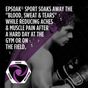 A man in boxing gear leans against a gym wall. Text promotes San Francisco Salt Co's Epsom Salts - Everyday Sport Soothing for post-workout soak, easing muscle aches by washing away blood, sweat & tears. Product logo is in the bottom left.