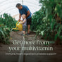 An older man and a young boy water plants in a greenhouse. Text reads: Support healthy aging with New Chapter Every Man™s One Daily 55+ Multivitamin—immune, heart, digestive & prostate support* for men 55+.