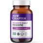 A brown bottle of New Chapter Womens Daily Probiotic features a purple and white label, highlighting 10 billion CFU strains for hormone balance and vaginal health support.