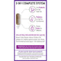 A product label for New Chapter Womens Daily Probiotic shows a capsule and highlights live probiotics, prebiotics, and potent herbs to support vaginal health and hormone balance. Directions, benefits, and a money-back guarantee are included.