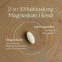 A single capsule on wood with text: New Chapter Magnesium + Ashwagandha—supports muscle, bone, heart, and relaxation with magnesium bisglycinate for absorption and ashwagandha for natural stress relief.