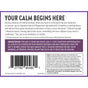 New Chapter Magnesium + L-Theanine Powder label features “YOUR CALM BEGINS HERE,” highlights relaxation and focus benefits, includes directions, cautions, barcode, and uses a purple and white design.
