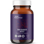 A brown bottle of New Chapter Skin Barrier Boost Capsules - with Clinical-Strength Astaxanthin for Fine Lines features a purple floral label and certification logos. Contains 30 capsules to support skin elasticity.