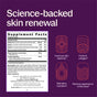 Supplement facts and ingredient list on the left feature New Chapter Skin Barrier Boost Capsules - with Clinical-Strength Astaxanthin for Fine Lines; four right icons highlight skin elasticity, astaxanthin, hydration, and fewer fine lines on purple.