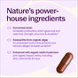 Graphic highlighting Hair & Nail Defense Capsules - with Biotin for Healthy Hair Growth by New Chapter, featuring fermented biotin, organic astaxanthin, keratin support, and an organic reishi mushroom blend. Brown capsule shown.
