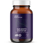 A brown bottle of New Chapter Hair Growth & Retention Capsules - Promote Natural Hair Growth and Scalp Vitalty features a purple label, white cap, certification logos, 30 vegan capsules, and DHT blockers like saw palmetto.