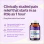 A bottle of Drug-Free Pain Relief Capsules - for Aches, Soreness & Discomfort by New Chapter is shown with text featuring fast, effective pain relief and icons for neck pain, muscle aches, and joint flexibility.