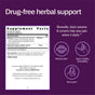 Supplement facts label for Drug-Free Pain Relief Capsules - for Aches, Soreness & Discomfort by New Chapter, with icons showing support for muscle pain, joint flexibility, back mobility, and neck pain—features Boswellia, black sesame & turmeric.