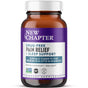 A brown bottle with a white cap labeled Drug-Free Pain Relief + Sleep Support Capsules - for Aches, Soreness & Discomfort plus Melatonin by New Chapter. Highlights include sleep support, pain relief, non-GMO, and NSF certified.
