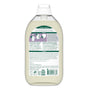 Back view of a clear plastic bottle of Seventh Generation Ultra Concentrated Laundry Detergent with white cap, showing the lavender scent label, usage instructions, safety warnings, ingredients list, diagrams, and a barcode at the bottom.