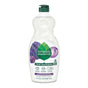 A 19 fl oz (561 ml) bottle of Seventh Generation Dish Soap in lavender and mint scent includes essential oils, features lavender and mint images, and highlights eco-friendly and septic-safe claims. The packaging is a white bottle with green accents.
