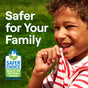 A happy boy outdoors holds his shirt. Text: Safer for Your Family. The Safer Choice logo highlights Seventh Generation Liquid Laundry Detergent, which meets U.S. EPA standards for safer products and is made with natural ingredients.