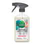 A clear plastic spray bottle of Seventh Generation Foaming Dish Spray with a gray trigger, green and orange label, apple scent, 3X grease fighting power, foaming action, and 18 fl oz (473 mL).