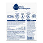 Back of a Seventh Generation Dishwasher Detergent Packs package showing usage directions, enzyme-rich ingredients, safety warnings, and features under the headline Clean with Purpose. Blue and white design with text and icons.