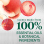 Sliced peaches and red fruit with abstract circles on metallic background. Text reads: Seventh Generation Foaming Dish Spray Refill made from 100% essential oils & botanical ingredients for a Cleaner Clean.