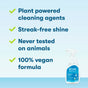 A spray bottle of ECOS Window Cleaner Vinegar next to a list of features: plant-powered ingredients, streak-free shine, never tested on animals, and 100% vegan formula.