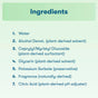 List of seven plant-derived ingredients for ECOS Fabric Odor Eliminator, including water, alcohol denat., caprylyl/myristyl glucoside, glycerin, potassium sorbate, fragrance, and citric acid, each with its functional description.