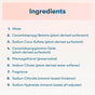 A numbered list of nine ECOS Liquid Laundry Detergent ingredients including water, surfactants, preservatives, a water softener, fragrance, thickener, and a pH adjuster.