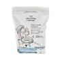A white resealable bag of The Unscented Company Toilet Bowl Cleaning Tabs features an illustrated toilet, brush, and bubbles. The bilingual package contains 200 tablets; two tabs are displayed in front. Promotes sustainable hygiene.