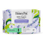 The Honeypot Company 100% Organic Cotton Cover Calming Herbal Infusion Long Liners pack includes 30 leak-proof liners with lavender, lemon balm, and ashwagandha, featuring green and purple botanical designs.