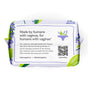 A package of The Honeypot Company 100% Organic Cotton Cover Calming Herbal Infusion Long Liners displays the text Made by humans with vaginas, for humans with vaginas, plus a floral illustration, QR code, and plant-themed border design.
