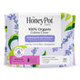The Honeypot Company 100% Organic Cotton Cover Calming Herbal Infusion Regular Pads come in a purple pack with lavender designs, include 20 winged pads, and feature leak-proof protection plus calming ingredients like lavender and lemon balm.