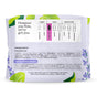 The Honeypot Company 100% Organic Cotton Cover Calming Herbal Infusion Regular Pads feature a floral design, a flow chart highlighting regular pads in pink, and back panel details on ingredients, leak-proof protection, and calming herbal infusion.