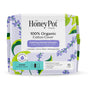 The Honeypot Company 100% Organic Cotton Cover Calming Herbal Infusion Super Pads come in a pack of 16 with leak-proof protection and “Super Pads with Wings,” featuring lavender and green botanical illustrations on the packaging.
