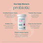 True Grace One Daily Women's Probiotic is shown with text: 12 probiotic strains, prebiotic fiber, 90 billion CFU, Purity-IQ tested, and delayed-release capsules for digestive health.