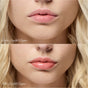 A close-up of a womans lips compares natural lips (Before Legendary Lip Oil) with glossy, hydrated lips (After RMS Beauty Legendary Lip Oil), showcasing clean ingredients and radiant hydration.