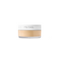 A small, round container of RMS Beauty’s Hydra Setting Powder features a clear base, white lid, and light beige powder inside. The talc-free, skincare-infused loose powder has the brand name rms beauty printed in light gray on the lid.